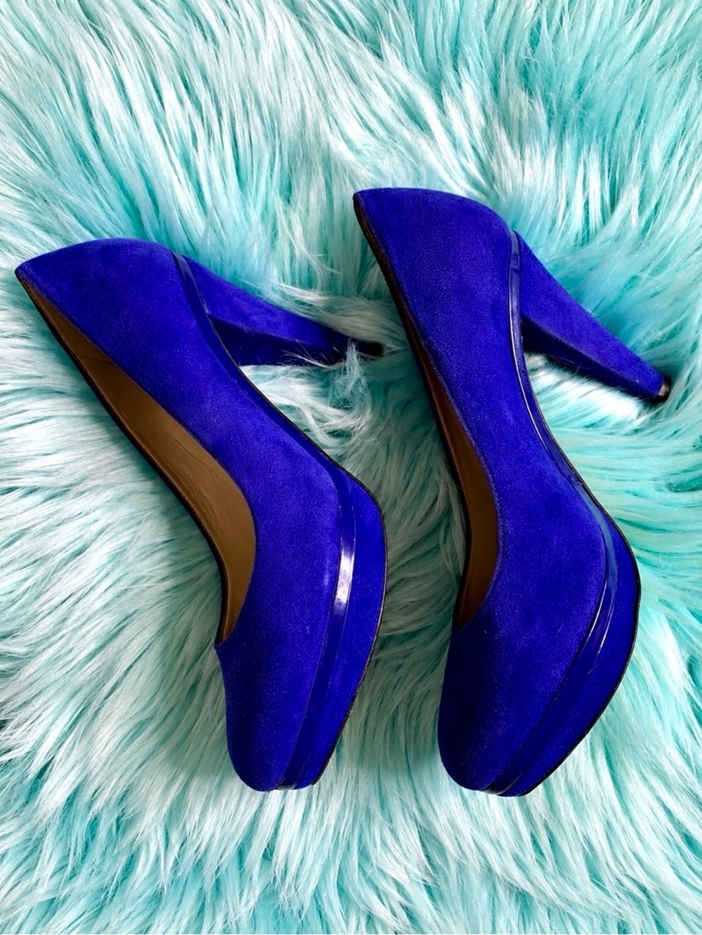 Antonio Melani Y2K Blue Suede Leather Low Platform Heels Women’s 6.5 - Picture 6 of 10